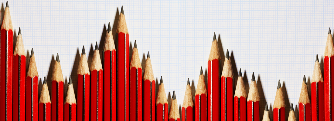 A bar chart made of red pencils